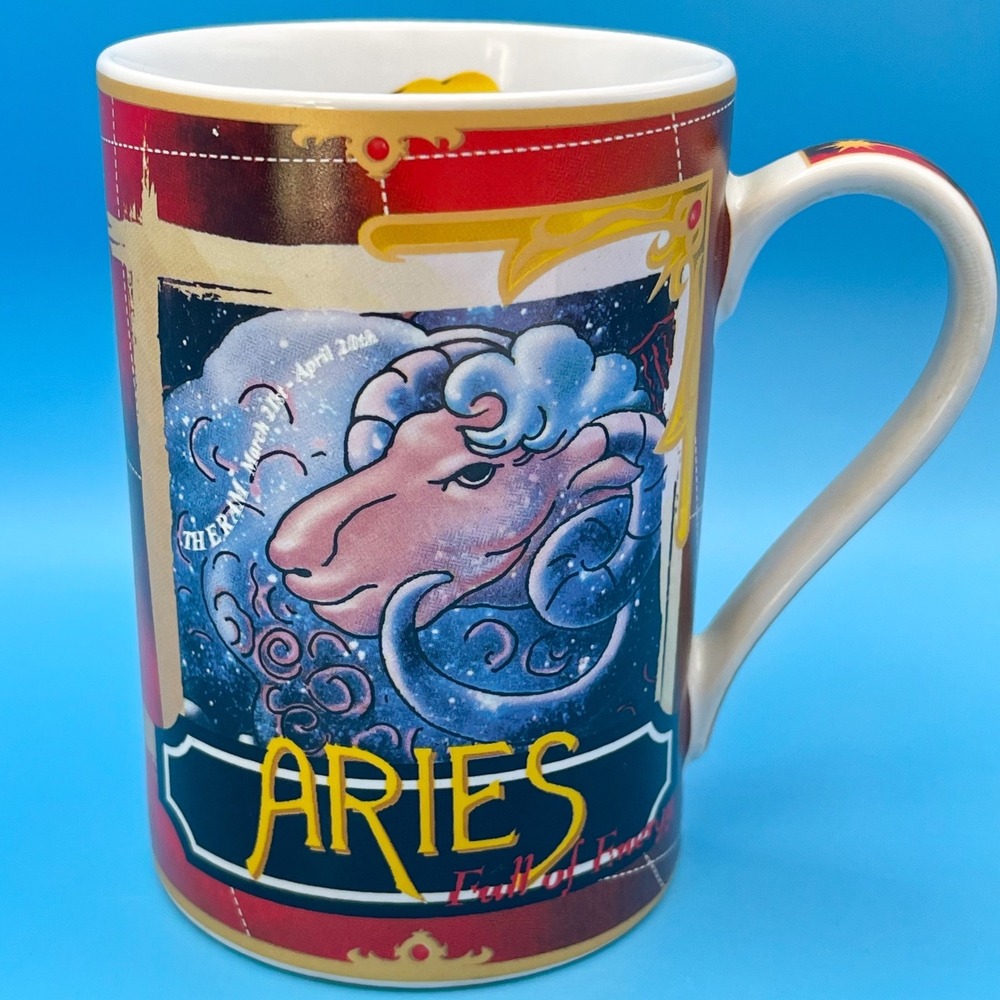 Vintage Giftware Aries‎ Zodiac Astrology Coffee Mug Red Gold Ram Celestial